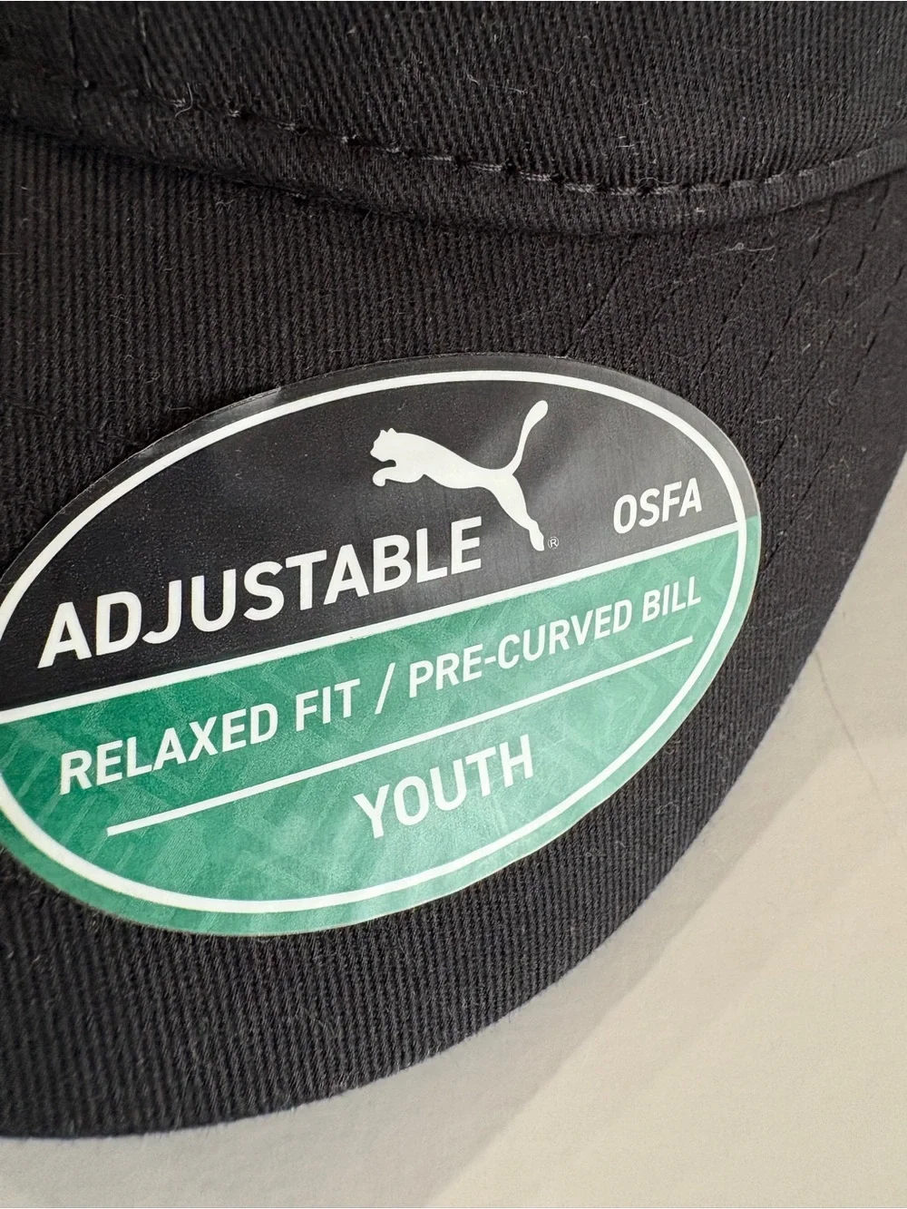 Puma Youth Black Classic Adjustable Baseball Cap Relaxed fit, Pre Curved Bill